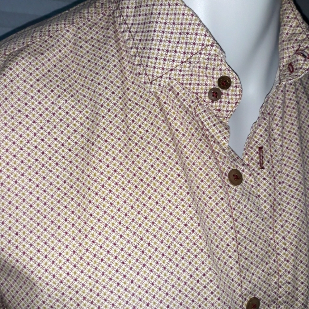 Guess mens micro purple and gold flowers cotton shirt. Medium